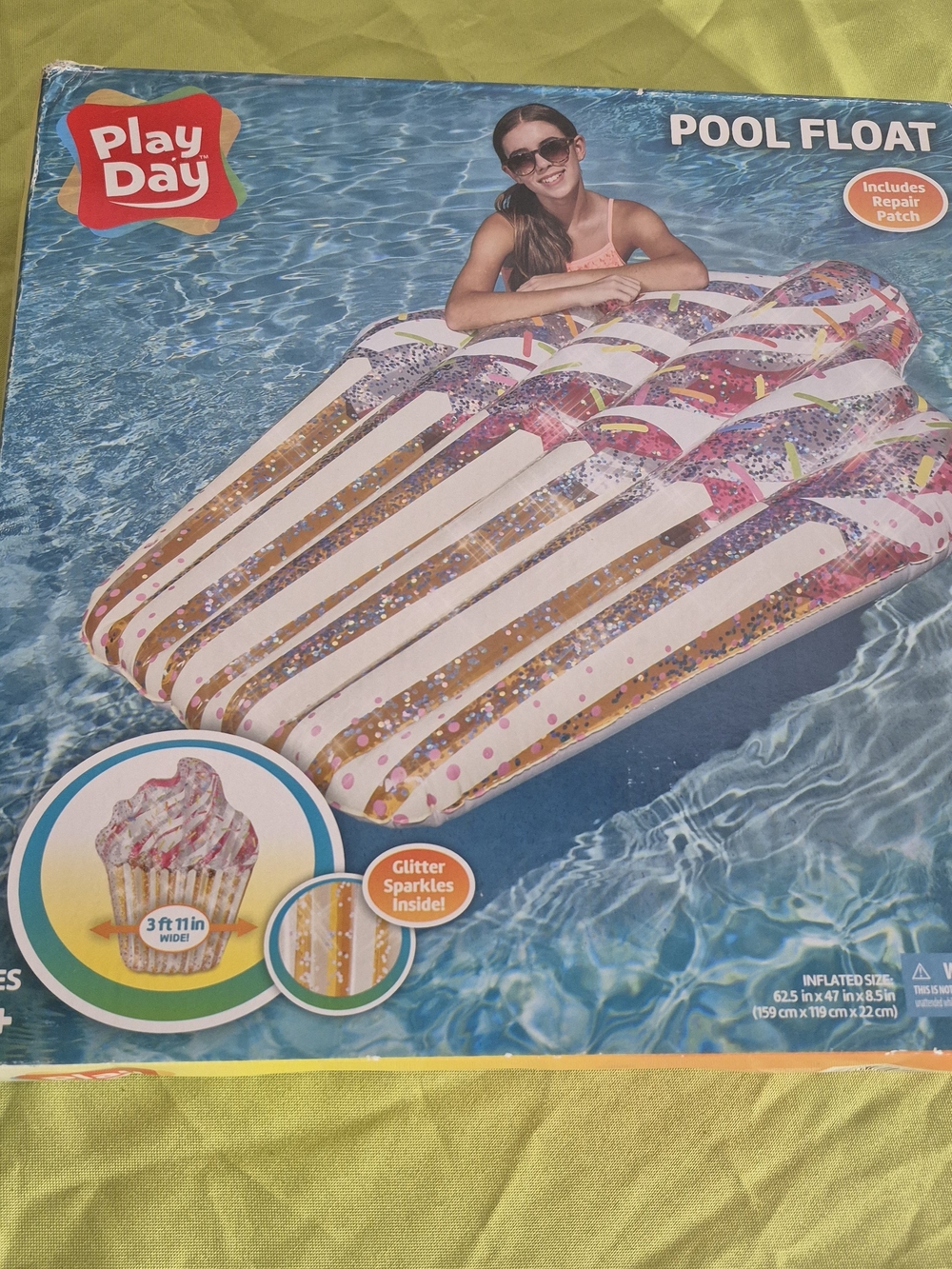 Play Day Pink & Gold Glitter Cupcake Pool Float